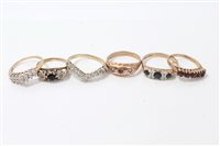 Lot 3246 - Group of six gold gem set dress rings