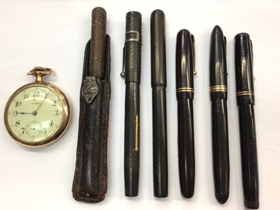 Lot 360 - Gold plated Arcadia pocket watch and six vintage "Swan" fountain pens