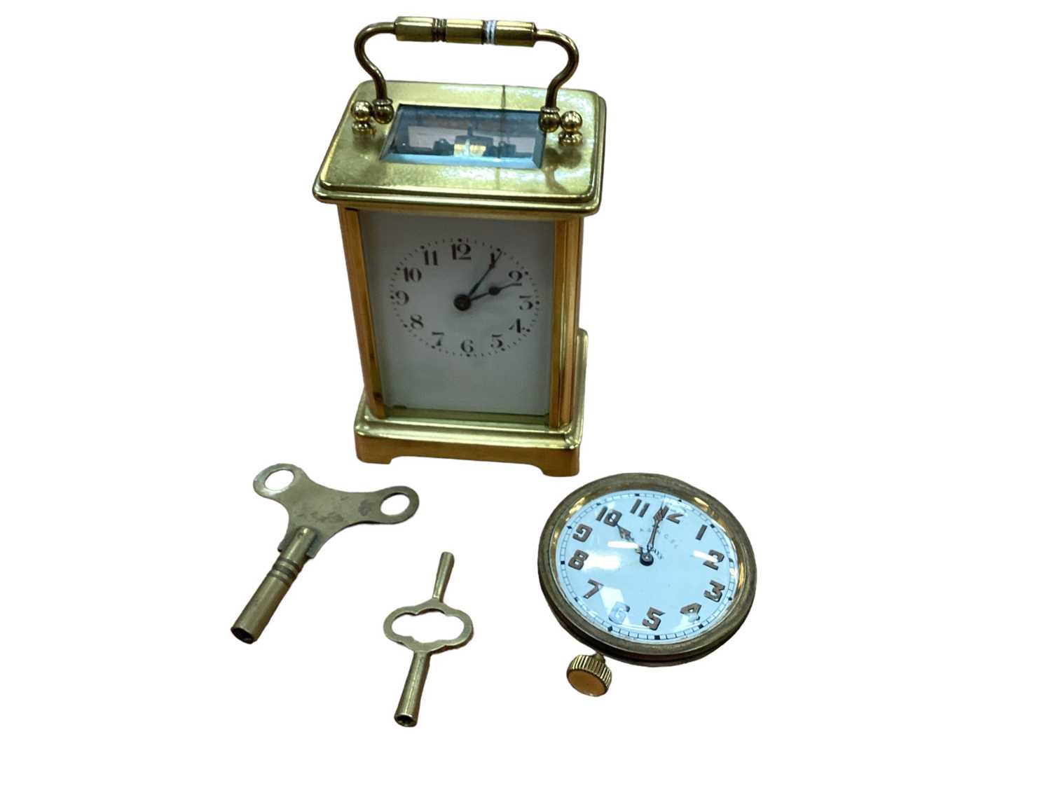 Lot 2577 - French brass cased carriage clock with key, and a travel clock