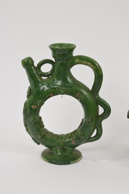 Lot 121 - Two green glazed antique Canakkale pottery ewers, Turkey