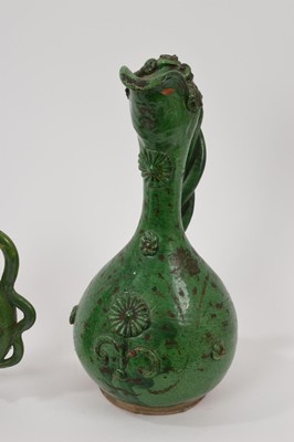 Lot 121 - Two green glazed antique Canakkale pottery ewers, Turkey