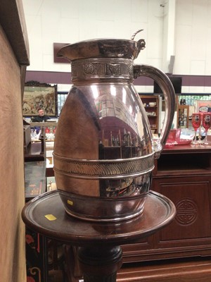 Lot 661 - Victorian lemonade jug, silver plated with classical rams head decoration to collar, marked to base 'Gorham & Co'. anchor mark, silver soldered mounts