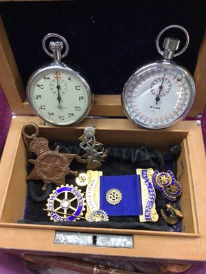 Lot 361 - Group of coins, two stopwatches, WWI medal, Rotary medal and pins