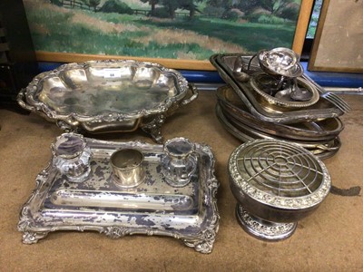 Lot 68 - Group of silver plate, including a good quality Sheffield plate serving dish by Waterhouse & Co, an Elkington silver plated inkstand, and other plated ware