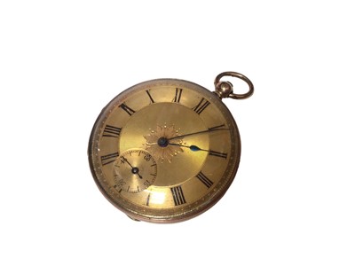Lot 188 - 14ct gold cased fob watch with gilt dial, Roman numeral markers and subsidiary seconds, 40mm diameter