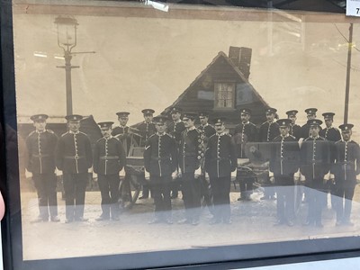 Lot 744 - Local interest- Framed photograph taken at Mistley, Essex, of the Volunteer Battalion Essex Regiment outside; Dod Parker's cottage with their Machine Gun Sergeant John Tipping.