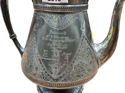 Lot 2618 - Two shooting trophies, a teapot presented to Mr T. Swindon 1879, and a pewter quart tankard to 'B' Company 1877