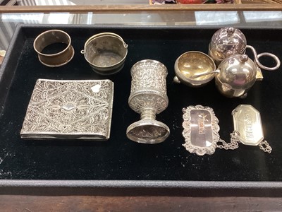 Lot 1080 - Group of silver, white metal and plate, including an Indian pepper pot, card case, etc