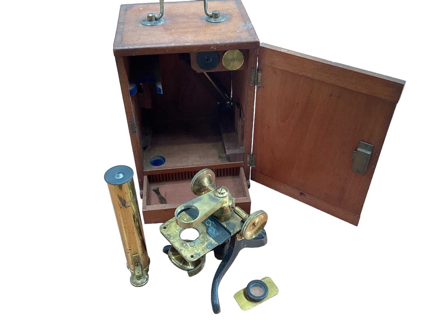 Lot 2460 - Edwardian mahogany cased microscope