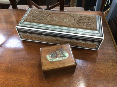 Lot 654 - Indian inlaid box, together with small olive wood box depicting Russian scene