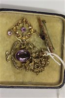 Lot 3249 - Edwardian amethyst and seed pearl pendant on...