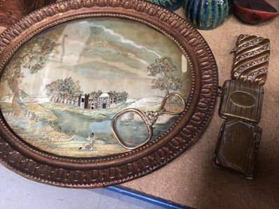 Lot 76 - Sundry items, including a Georgian silk work picture, novelty vesta cases, boxes, etc