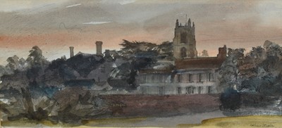 Lot 234 - Arthur Butler (1918-?) watercolour - Stoke by Nayland, last night, signed, titled verso, 17cm x 36cm, in glazed frame