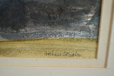 Lot 91 - Arthur Butler (1918-?) watercolour - Stoke by Nayland, last night, signed, titled verso, 17cm x 36cm, in glazed frame
