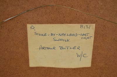 Lot 91 - Arthur Butler (1918-?) watercolour - Stoke by Nayland, last night, signed, titled verso, 17cm x 36cm, in glazed frame