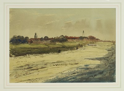 Lot 1252 - *Arthur Edward Davies (1893-1989) ink and watercolour - Southwold, inscribed, 26cm x 37.5cm, in glazed frame