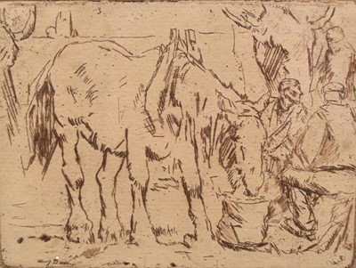 Lot 1193 - Harry Becker (1865-1928) etching - Horse Drinking from a Bucket, 11.5cm x 15cm, in glazed frame