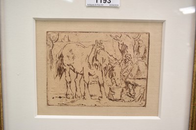 Lot 1193 - Harry Becker (1865-1928) etching - Horse Drinking from a Bucket, 11.5cm x 15cm, in glazed frame