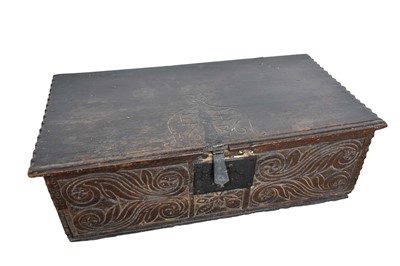 Lot 1355 - Carved oak bible box, dated 1686