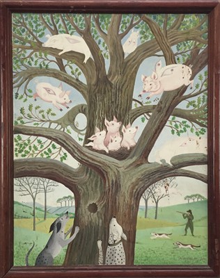 Lot 129 - English school, 20th century, oil on canvas - Pigs might fly..