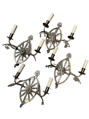 Lot 739 - Good quality set of four bronze and glass prismatic drop wall lights, each 30cm wide