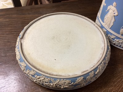 Lot 607 - Victorian blue Jasper Ware cheese dome with classical figure decoration 29cm high