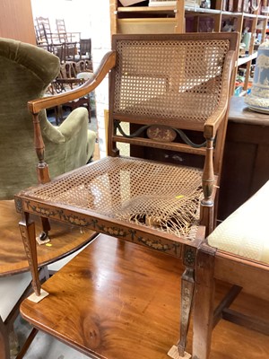 Lot 1363 - Polychrome painted satinwood caned bergere chair.