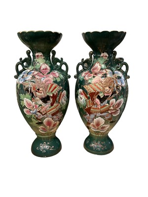 Lot 234 - Large pair of antique Japanese Satsuma vases