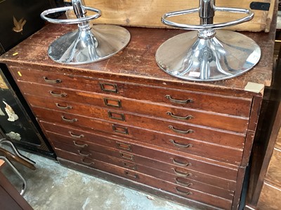 Lot 1308 - Early 20th century plan chest with eight drawers, 126cm wide, 91.5cm deep, 93cm high