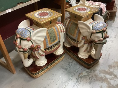 Lot 613 - Pair Chinese -style glazed pottery elephant garden seats