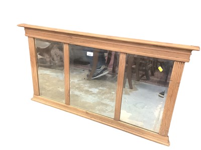 Lot 1313 - Pine framed overmantel mirror with three bevelled plates, 108cm x 58cm