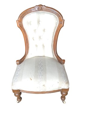 Lot 1371 - Victorian walnut framed chair with buttoned upholstery on fluted turned front legs and ceramic castors