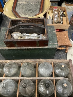 Lot 146 - Sundry items including large ceramic dairy bowl, mirror, 19th century painted pine box, cutlery, board games and sundries