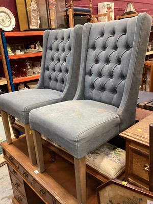 Lot 1330 - Pair of side chairs with buttoned blue upholstery