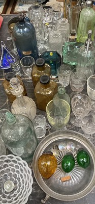 Lot 147 - Large collection of decorative glass including Victorian rummers, decanters etc