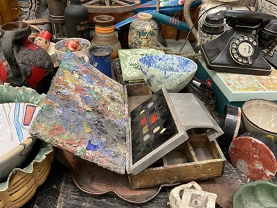 Lot 148 - Miscellaneous items including vintage hiking boots, lamps ceramics and sundries