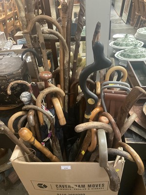 Lot 218 - Collection of antique and vintage walking sticks, umbrellas and parasols