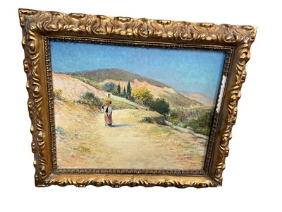 Lot 184 - Jules Francois Archille Ambroise (late 19th / early 20th century) oil on panel, landscape with figure, signed and dated 1914, 38 x 45cm, in gilt frame
