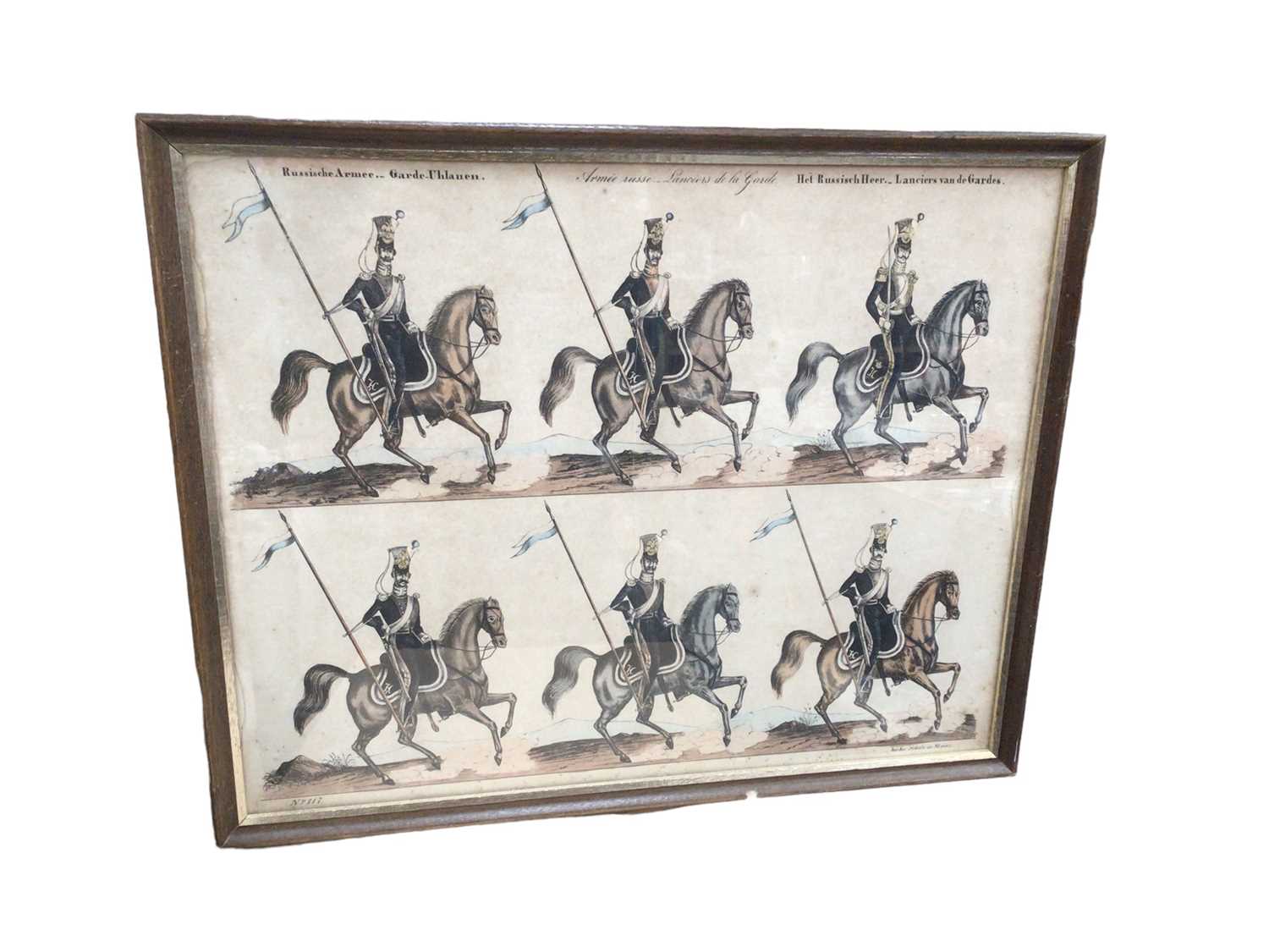 Lot 110 - Antique engraving of Russian lancers, framed,