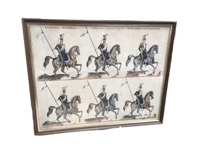Lot 110 - Antique engraving of Russian lancers, framed, 46cm x 36.5cm