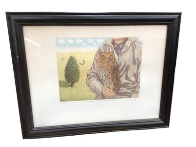Lot 111 - Trevor Price, signed print - A bird in the hand (part two) - 25.5cm x 19cm