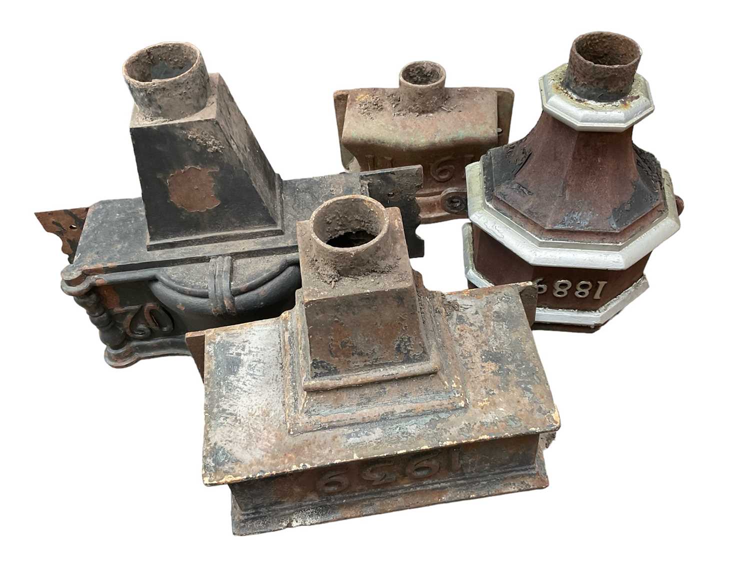 Lot 190 - Four cast iron dated water hoppers