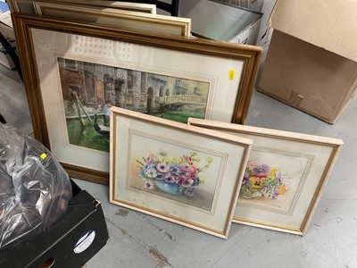 Lot 415 - Group of Violet Woolley watercolours to include still life studies and a Venetian scene together with fur coats.