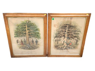 Lot 112 - Pair of Victorian Temperance League prints - The Tree of Health & Happiness, and The Tree of Misery and Death, in maple frames, 59.5cm x 46.5cm