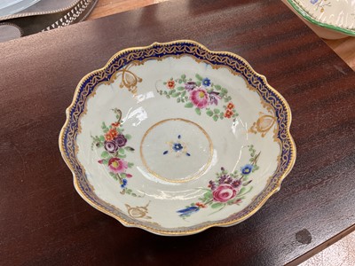 Lot 438 - 18th century Worcester porcelain dish with polychrome painted floral decoration.