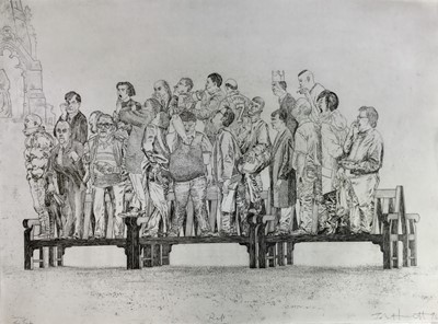 Lot 31 - John Hewitt (b.1955) pencil signed and titled etching - Raft, proof aside from edition of 100