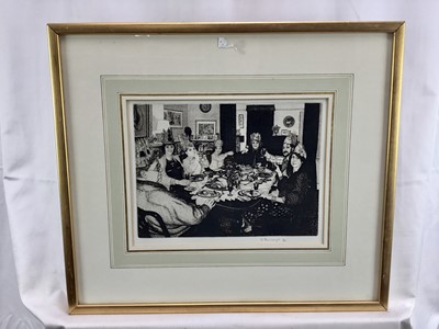 Lot 181 - Wilfred Fairclough (1907-1996) pencil signed etching and aquatint - Family Reunion, 20cm x 27cm in glazed frame