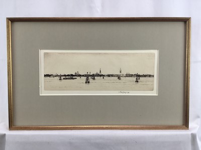 Lot 180 - Wilfred Fairclough (1907-1996) pencil signed etching - Venice, 11cm x 31cm, in frame