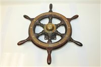 Lot 3597 - Brass mounted wooden ships' wheel of small...