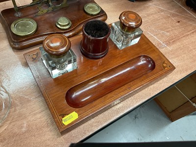 Lot 443 - Edwardian mahogany inkstand with inlaid decoration.